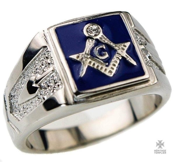 Bague en métal bleu franc-maçonnique