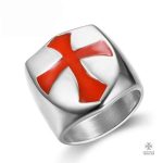 Bague Templier en argent avec croix, chevalière distinctive