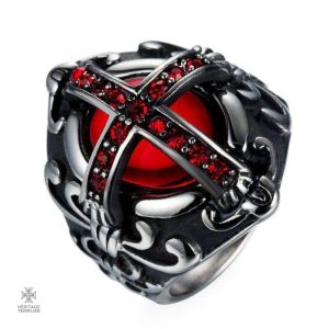 Bague Templier en argent avec Croix du Christ