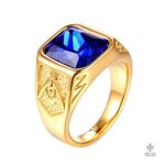 Bague Franc-Maçon en pierre bleue et or