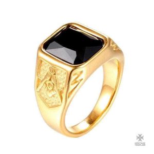 Bague Franc-Maçon en pierre noire et or