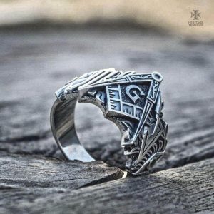 Bague du Bâtisseur avec motifs maçonniques