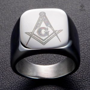 Bague argent avec symbole franc-maçon