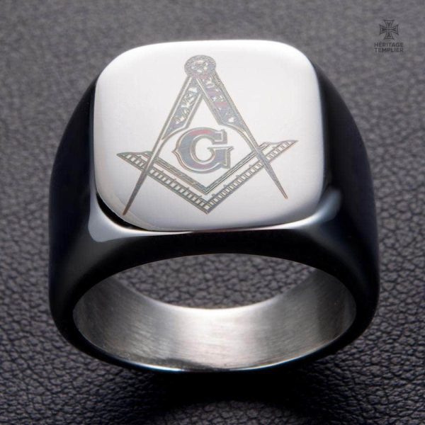 Bague argent avec symbole franc-maçon