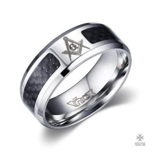 Bague Franc-Maçon Maçonnologie Noire, design élégant et symbolique