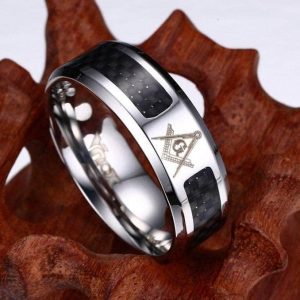 Bague Maçonnologie, symbole de la franc-maçonnerie en noir