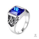 Bague Franc-Maçon en argent avec pierre bleue