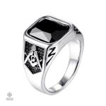 Bague Franc-Maçon en argent avec pierre noire