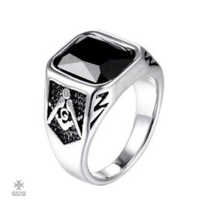Bague Franc-Maçon en argent avec pierre noire