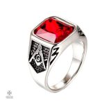 Bague Franc-Maçon avec pierre rouge en argent