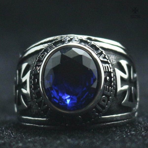 Bague Templière en bleu, motif Live to Ride