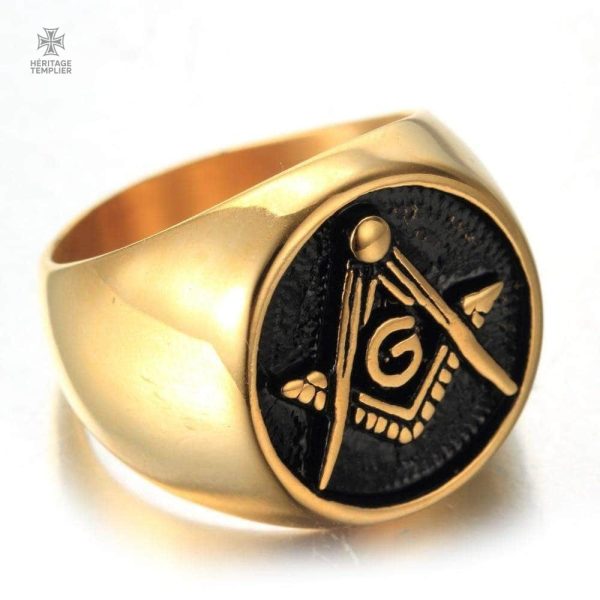 Bague équerre et compas, symbole franc-maçon