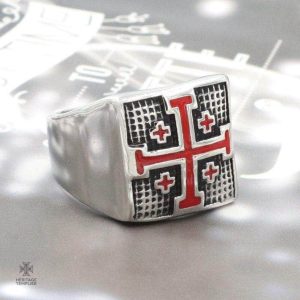 Bague argentée représentant le Saint Sépulcre, style Templiers