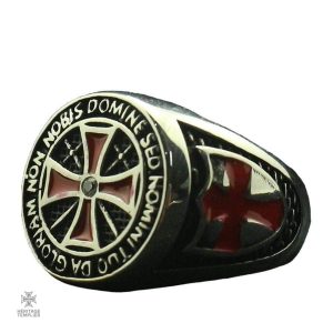 Bague Templier Non Nobis Domine en métal argenté