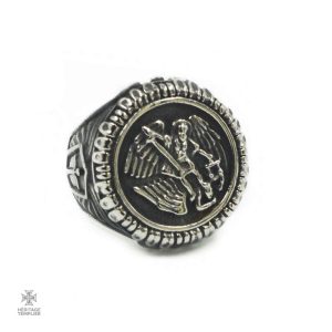 Bague chevalière avec symbole de l'archange Michel