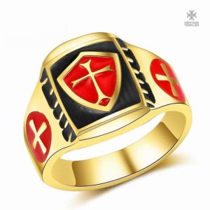 Bague Templier Or avec Croix du Temple