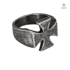 Bague Templier avec croix ancienne, style médiéval