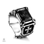 Bague Templier Croix Chrétienne Noire élégante et symbolique