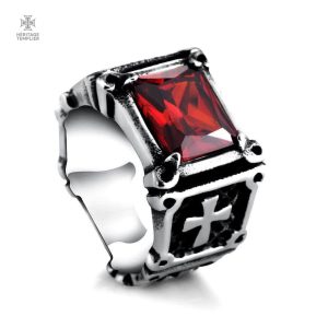 Bague Templier Croix Chrétienne Rouge élégante et symbolique