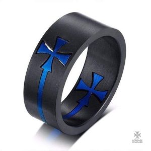 Bague Templier avec Croix de la Milice en bleu
