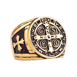 Bague Templier Saint-Benoit en or doré