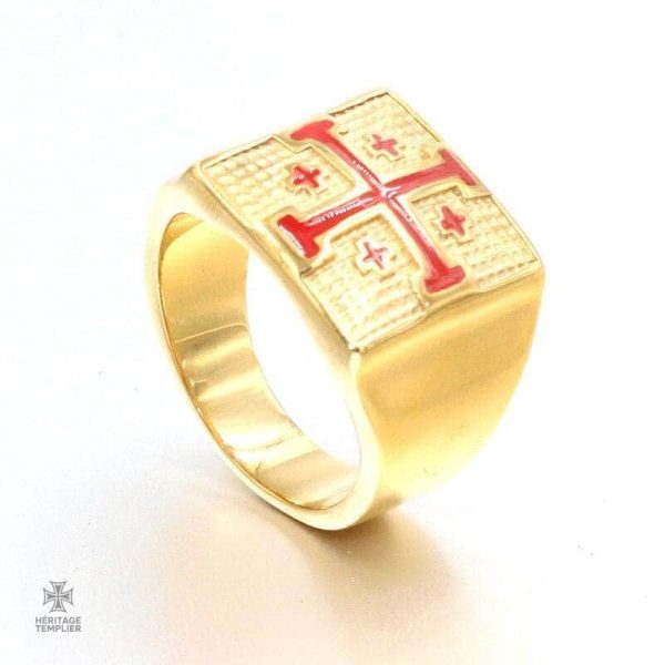 Chevalière Templier ornée, symbole du Saint Sépulcre en or