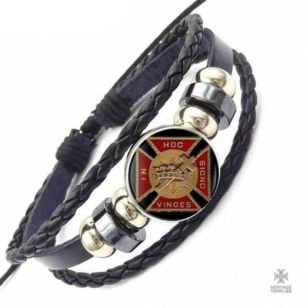 bracelet-in-hoc-signo-vinces-1 Bracelet Templier "In Hoc Signo Vinces" en cuir noir