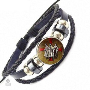 Bracelet Templier Soldats du Christ en cuir noir
