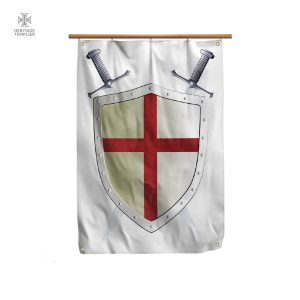 Drapeau Templier avec Bouclier de l'Ordre emblématique