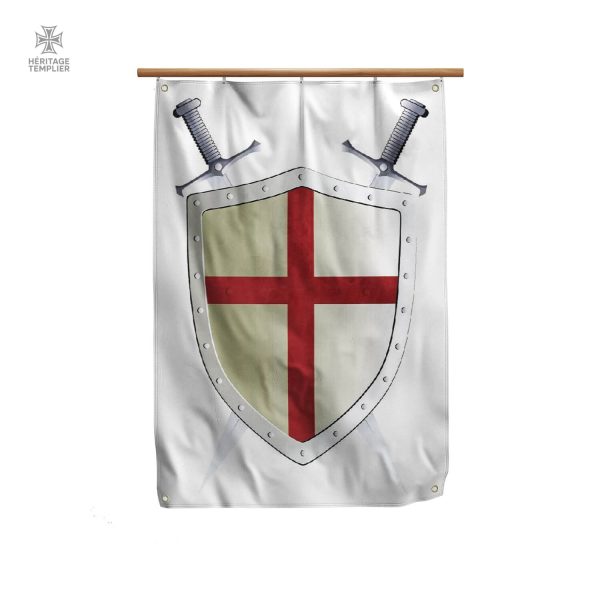 drapeau-bouclier-1 Drapeau Templier avec Bouclier de l'Ordre emblématique