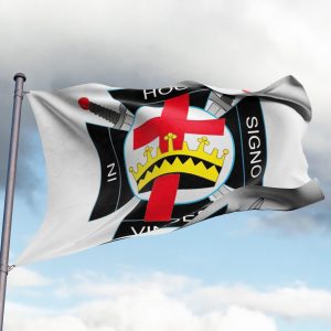 Drapeau Templiers avec inscription historique, emblème chevaleresque