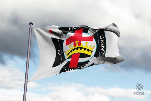 Drapeau Templiers avec inscription historique, emblème chevaleresque