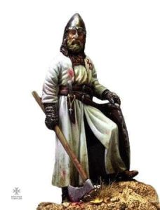 Figurine Templier, chevalier à la hache en position dynamique