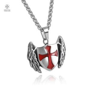 Pendentif Templier Angélique en métal argenté