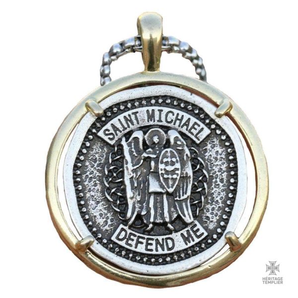 pendentif-saint-michel-or-1 Pendentif Templier Defend Me avec symbole de chevalier