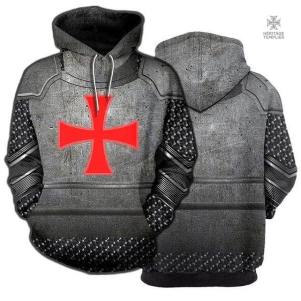 sweat-armure-chevalier-1 Sweat Templier avec Croix des Templiers en gris