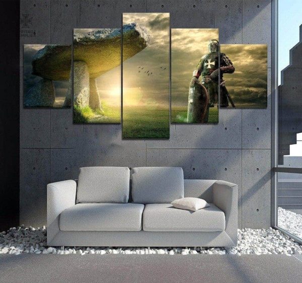 Tableau 5 pièces, motif Templier avec lever de soleil