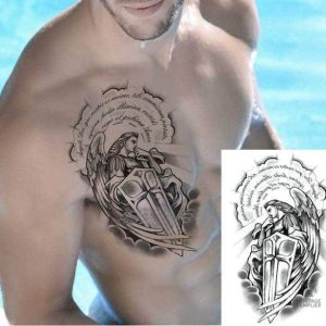 Tatouage éphémère, motif Archange Michel, inspiration templière